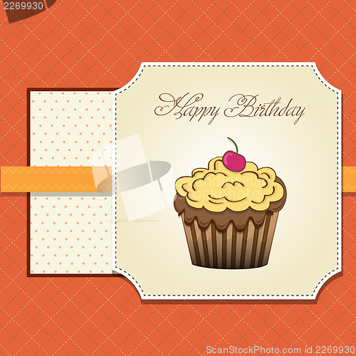 Image of cute happy birthday card with cupcake