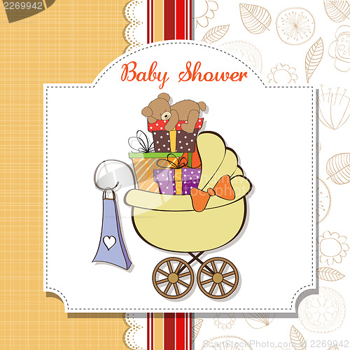 Image of baby shower card with gift boxes