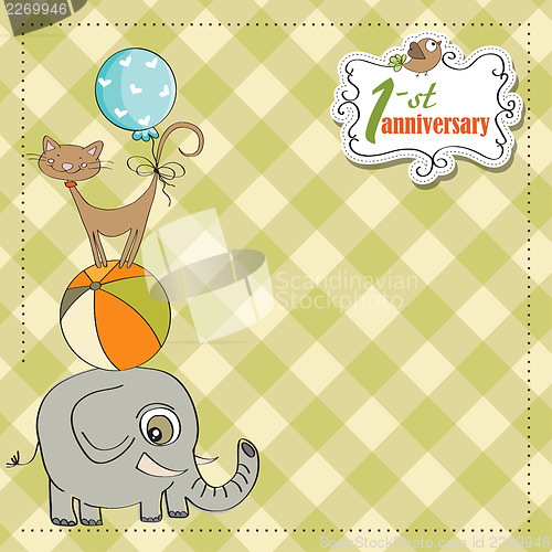 Image of first anniversary card with pyramid of animals