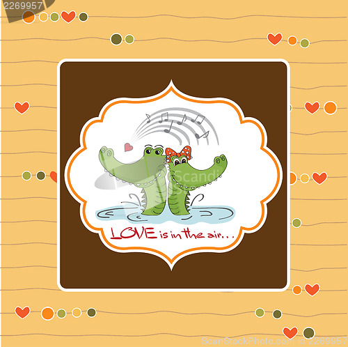 Image of Crocodiles in love.Valentine's day card