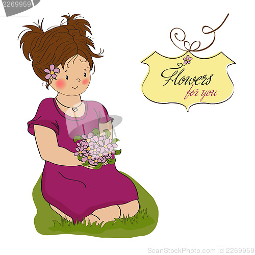 Image of young girl with a bouquet of flowers