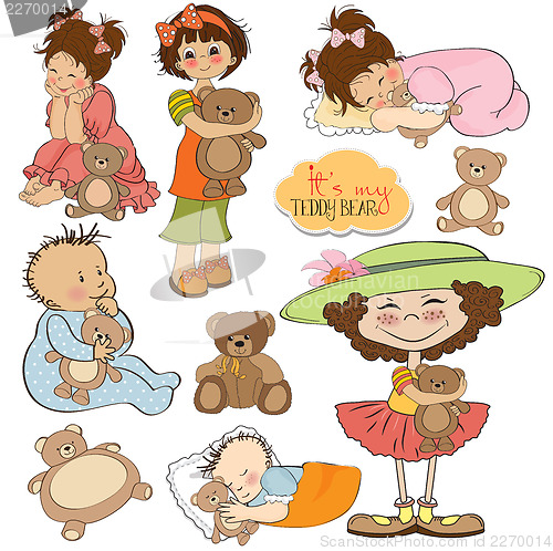 Image of kids with teddy bears items collection