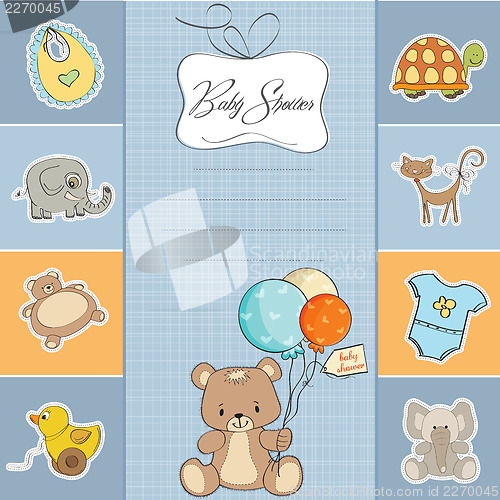 Image of baby boy shower card with cute teddy bear