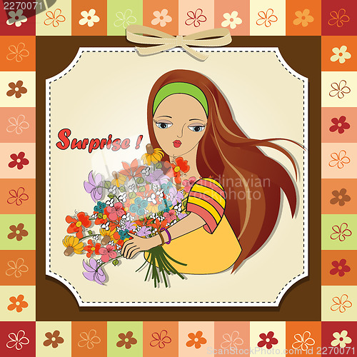 Image of young girl with a bunch of flowers