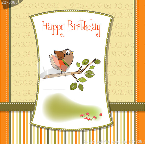 Image of birthday greeting card with funny little bird