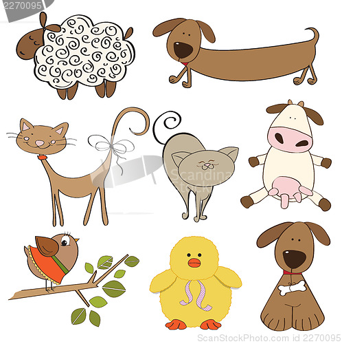 Image of illustration of isolated farm animals set on white background