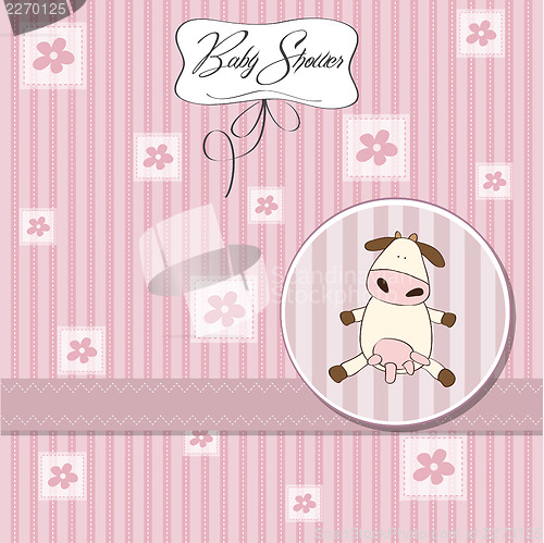 Image of new baby girl announcement card with cow
