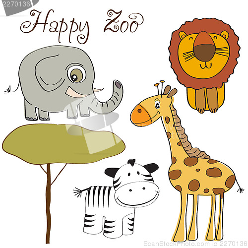 Image of vector illustration of cute wild animal set including giraffe, z