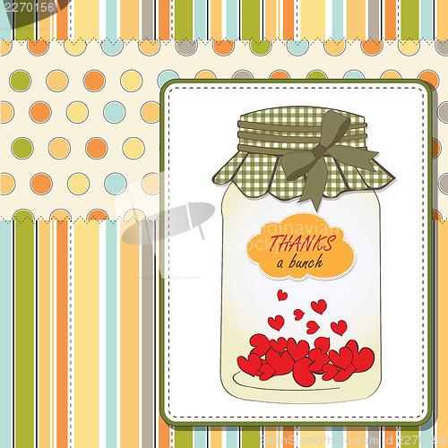 Image of Thank you greeting card with hearts plugged into the jar