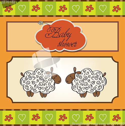 Image of cute baby twins shower card with sheep