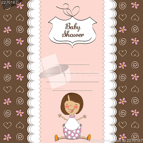 Image of new baby girl announcement card with little girl