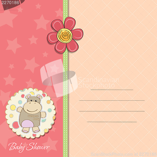 Image of new baby girl announcement card with hippo