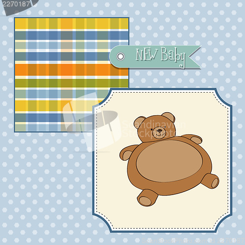Image of baby shower card with teddy bear toy
