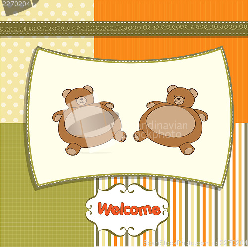 Image of baby twins shower card with teddy