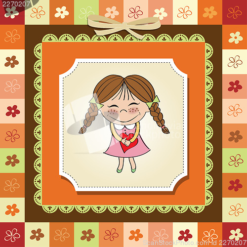 Image of Funny girl with hearts. Doodle cartoon character.