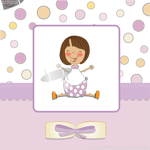 Image of new baby girl announcement card with little girl