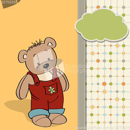 Image of customizable childish card with funny teddy bear