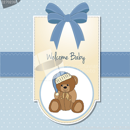 Image of baby shower card with sleepy teddy bear