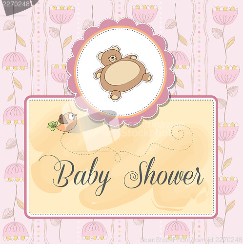 Image of baby shower card with teddy