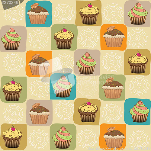 Image of childish seamless pattern with cupcakes