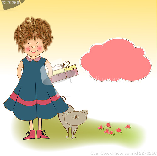 Image of curly young girl she hide a gift
