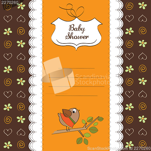 Image of welcome baby card with funny little bird