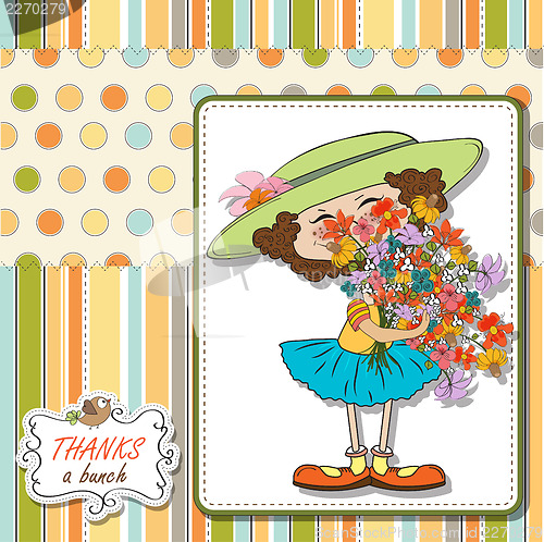 Image of funny girl with a bunch of flowers