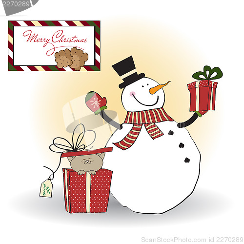 Image of Christmas greeting card with snowman