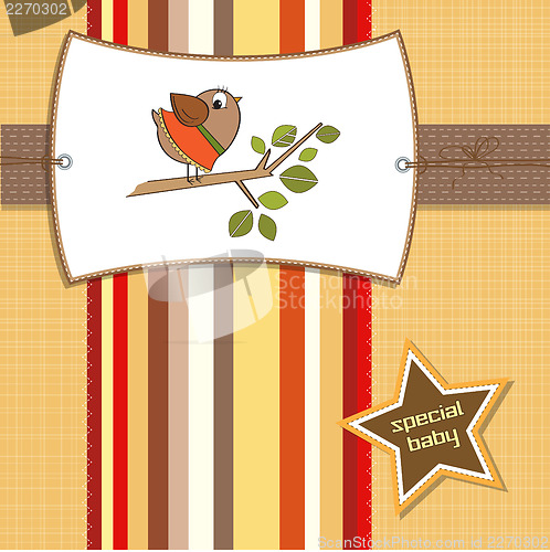 Image of welcome baby card with funny little bird