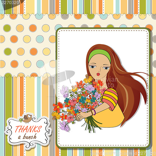 Image of young girl with a bunch of flowers