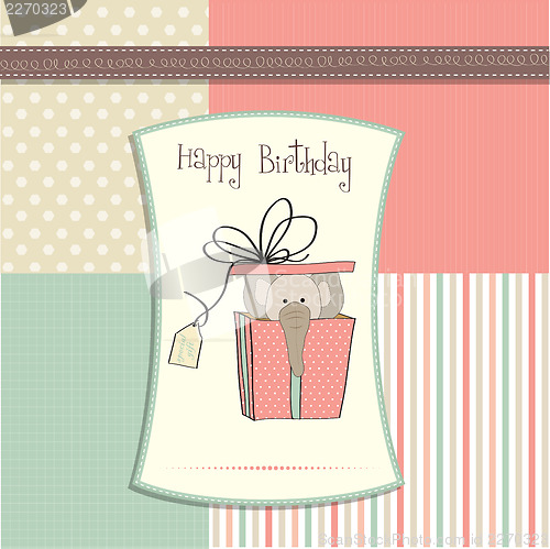 Image of birthday card with elephant in gift box