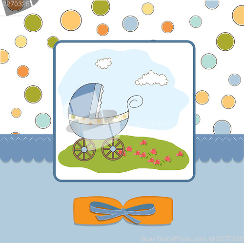 Image of baby boy shower card with stroller