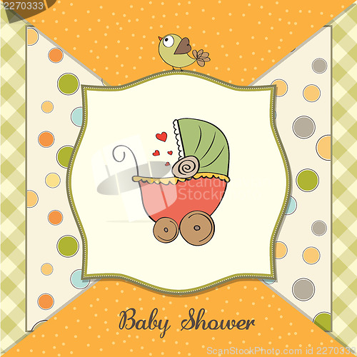 Image of delicate baby shower card with pram