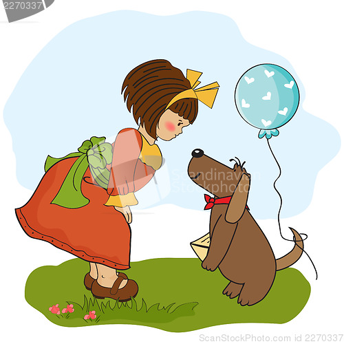 Image of young girl and her dog in a wonderful birthday greeting card