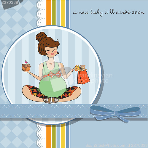 Image of baby announcement card with pregnant woman