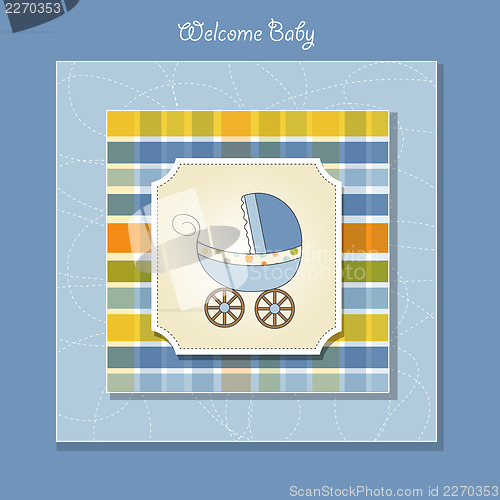 Image of baby boy shower card with stroller