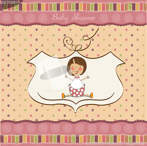 Image of new baby girl announcement card with little girl