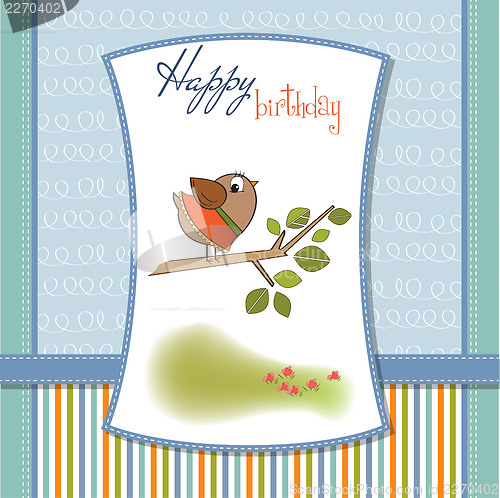 Image of birthday greeting card with funny little bird