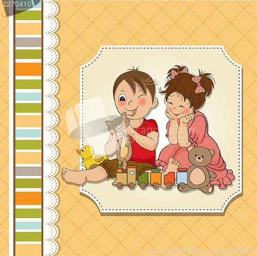 Image of girl and boy plays with toys