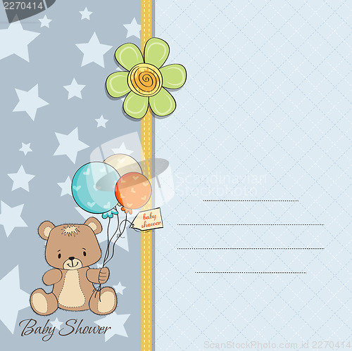 Image of baby boy shower card with cute teddy bear