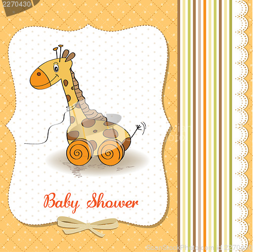 Image of Baby shower card with cute giraffe toy