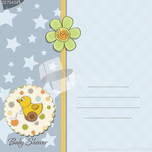 Image of baby boy shower card with duck toy