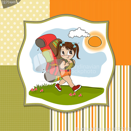 Image of Traveling tourist girl with backpack