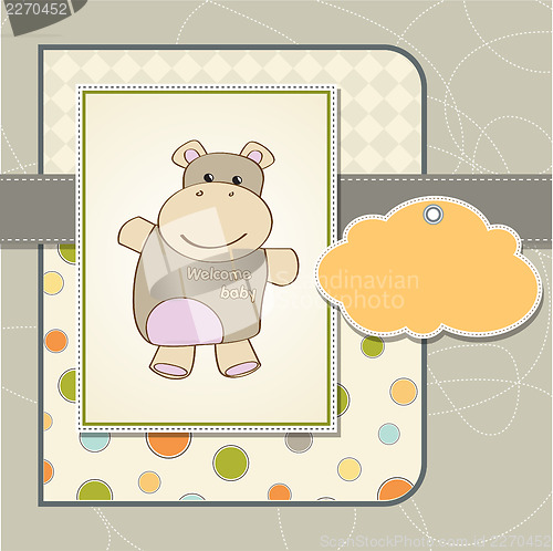 Image of childish baby shower card with hippo toy