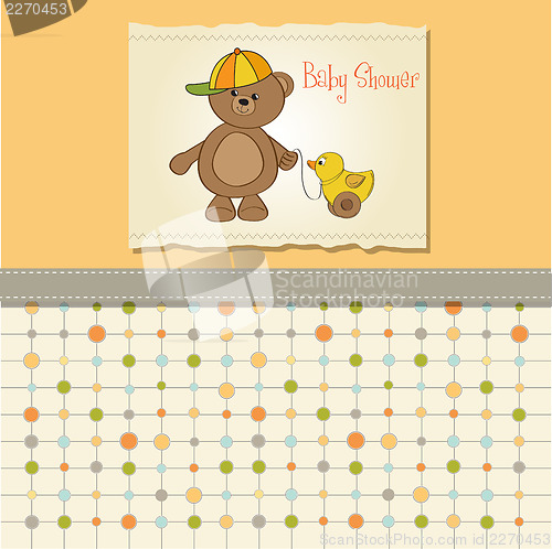 Image of cute greeting card with boy teddy bear