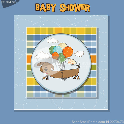 Image of baby shower card with long dog and balloons