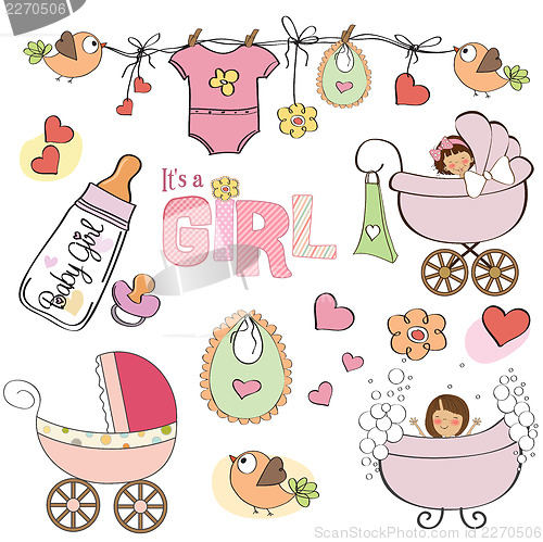 Image of baby girl shower elements set isolated on white background