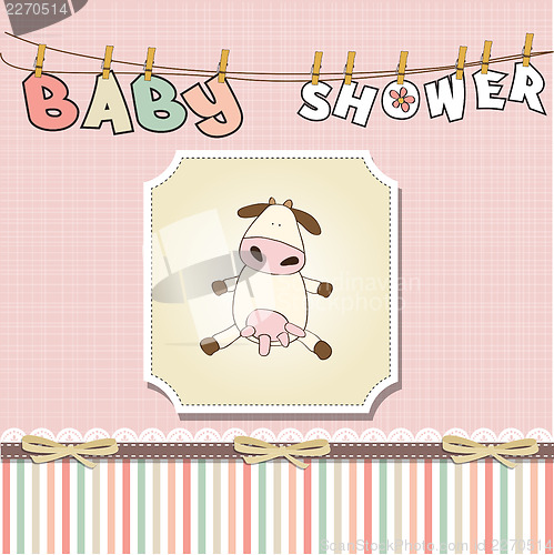 Image of new baby girl announcement card with cow