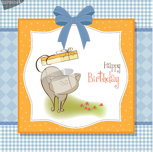 Image of happy birthday card with cute cat