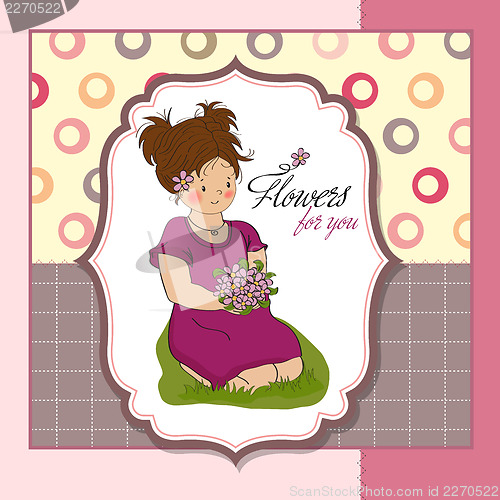 Image of young girl with a bouquet of flowers